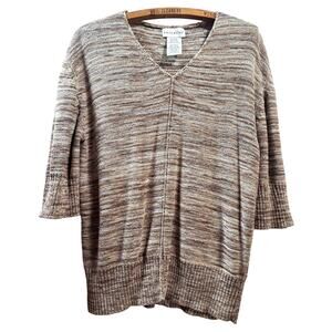White Stag Tan Sweater 3/4 Sleeve Size Medium V-Neck